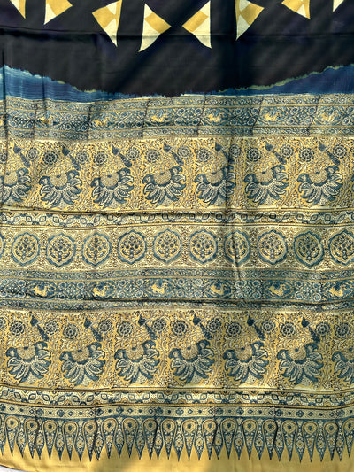 ZARA: Handmade Clamp Dyed- Ajrakh Modal Silk Saree