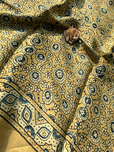 ZAHEEN: Handmade Clamp Dyed- Ajrakh Modal Silk Saree
