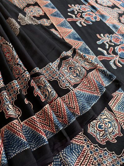 MURALI: HAND BLOCK AJRAKH MODAL SILK SAREE