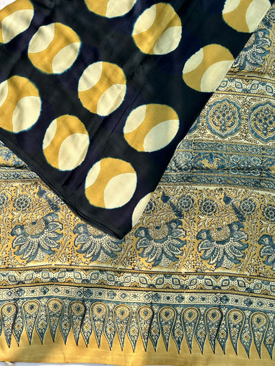 ZAHEEN: Handmade Clamp Dyed- Ajrakh Modal Silk Saree