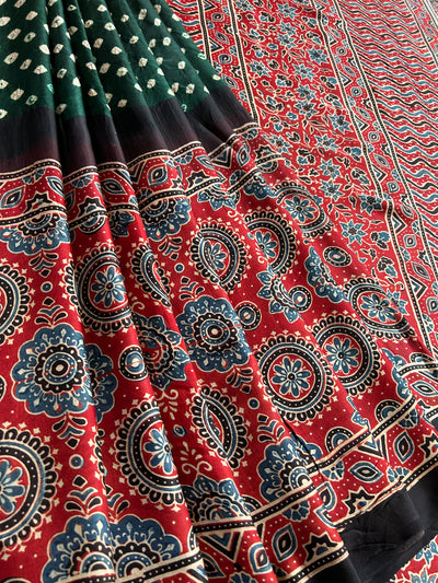 Rukmani : AJRAKH BANDHEJ MODAL SILK SAREE