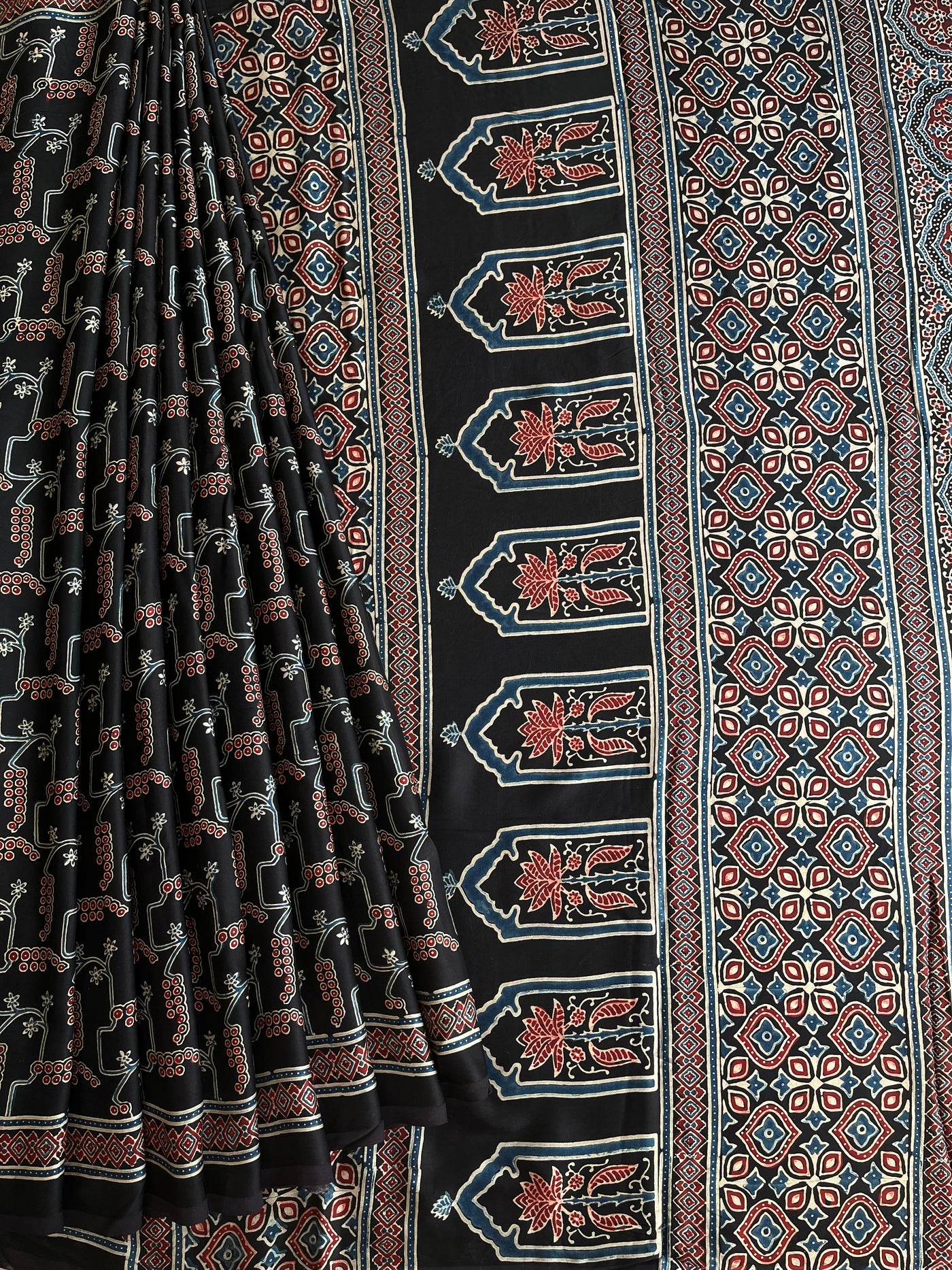 OJAL: HAND BLOCK AJRAKH MODAL SILK SAREE