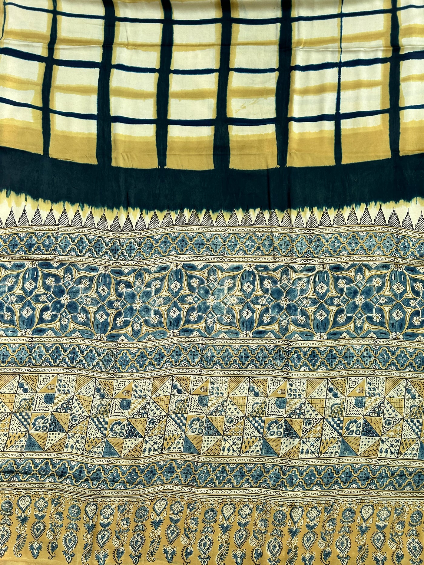HANSHI: Handmade Clamp Dyed- Ajrakh Modal Silk Saree