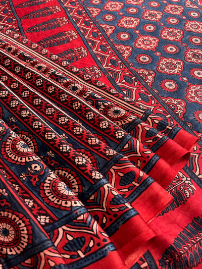 TAPASVI: HAND BLOCK AJRAKH MODAL SILK SAREE