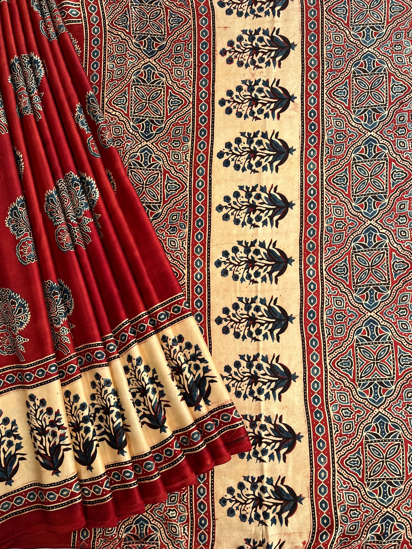 VANSIKA: HAND BLOCK AJRAKH MODAL SILK SAREE