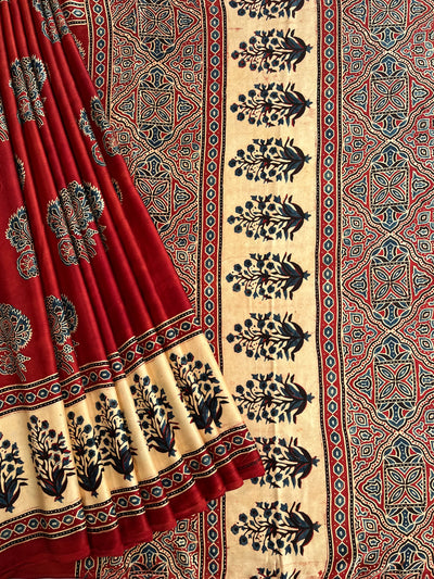 VANSIKA: HAND BLOCK AJRAKH MODAL SILK SAREE