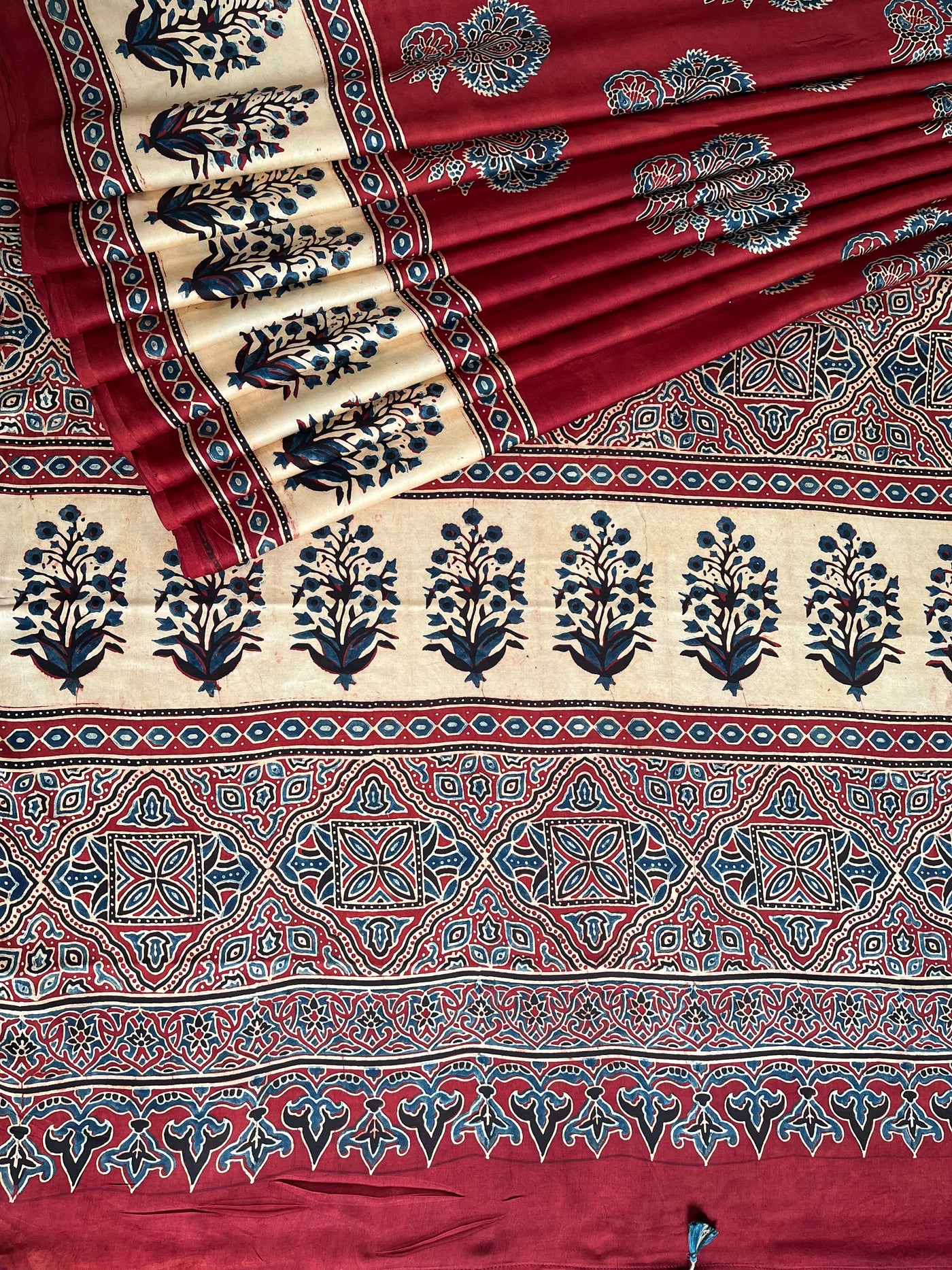 VANSIKA: HAND BLOCK AJRAKH MODAL SILK SAREE