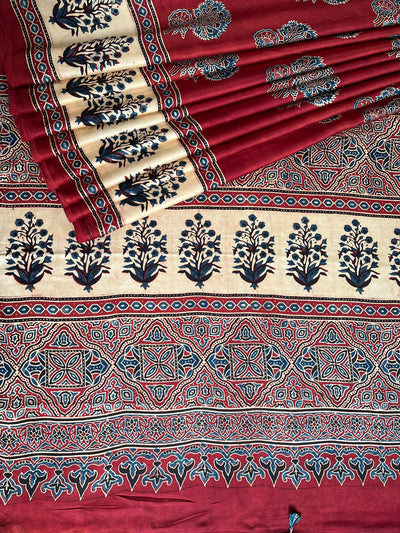 VANSIKA: HAND BLOCK AJRAKH MODAL SILK SAREE