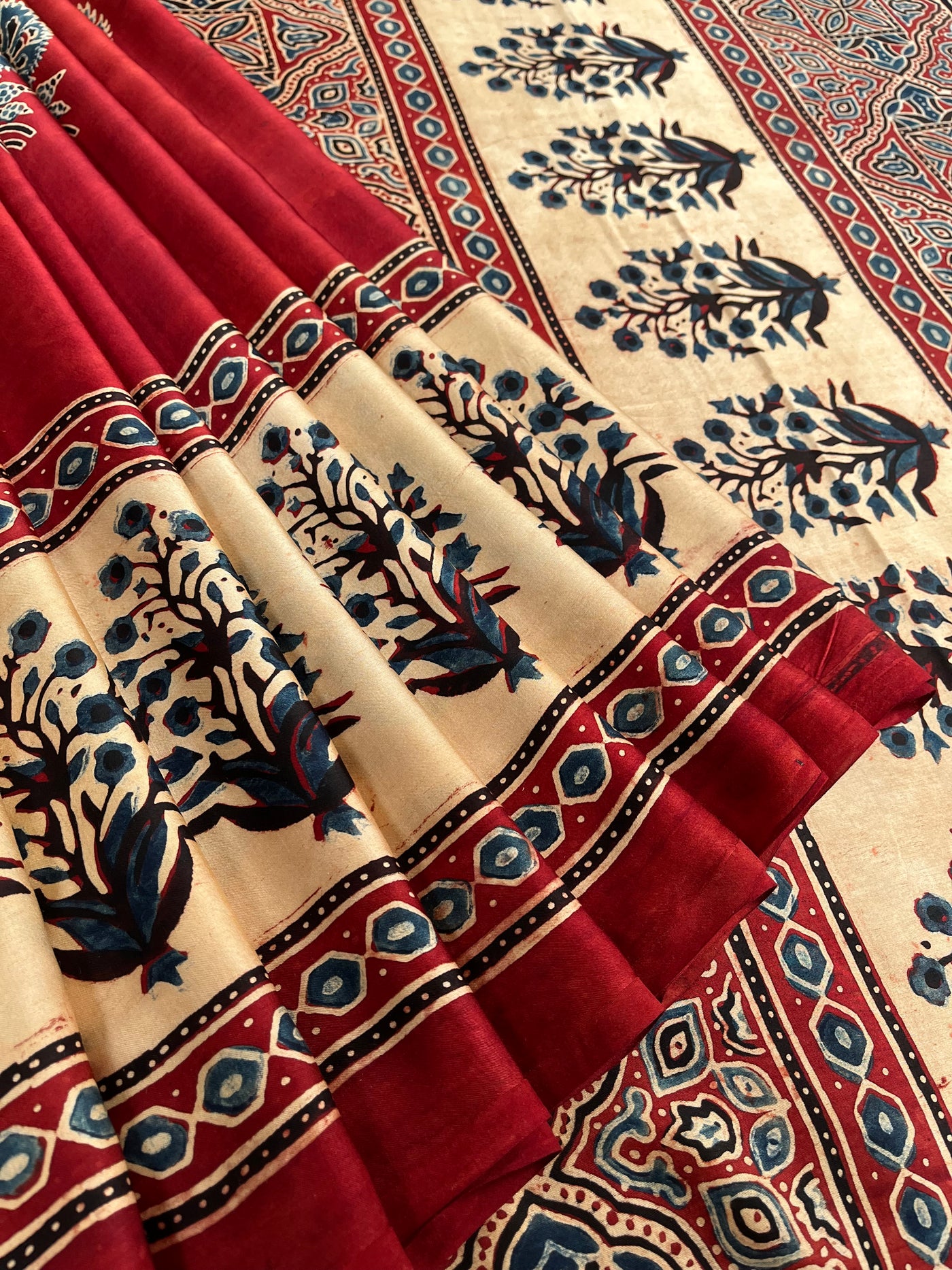 VANSIKA: HAND BLOCK AJRAKH MODAL SILK SAREE