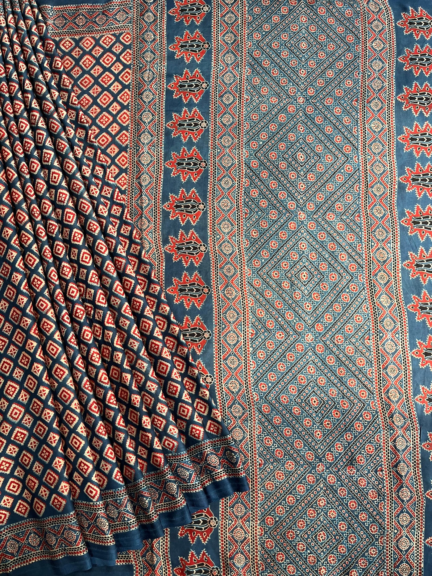 SNIGDHA: HAND BLOCK AJRAKH MODAL SILK SAREE