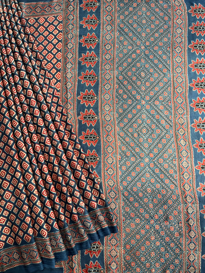 SNIGDHA: HAND BLOCK AJRAKH MODAL SILK SAREE