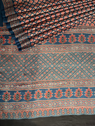 SNIGDHA: HAND BLOCK AJRAKH MODAL SILK SAREE