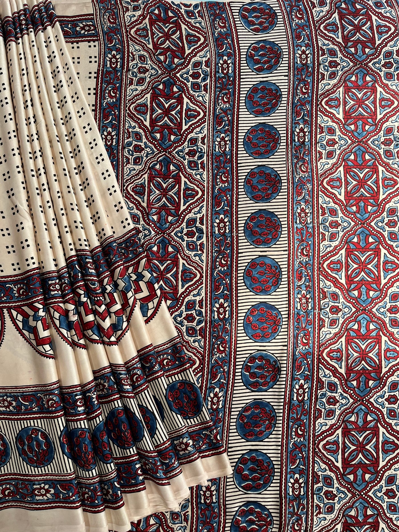 HARSHITA: HAND BLOCK AJRAKH MODAL SILK SAREE