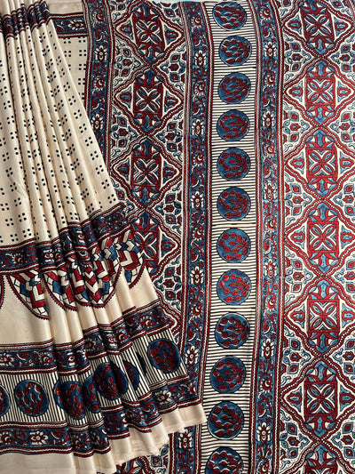 HARSHITA: HAND BLOCK AJRAKH MODAL SILK SAREE