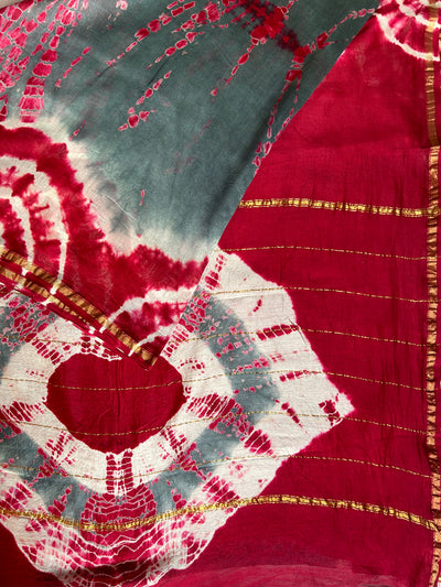 KANCHAN: HANDBLOCK BAGRU PRINT CHANDERI SILK-COTT SAREE WITH ZARI BORDER.