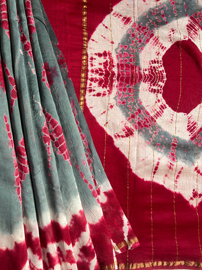 KANCHAN: HANDBLOCK BAGRU PRINT CHANDERI SILK-COTT SAREE WITH ZARI BORDER.