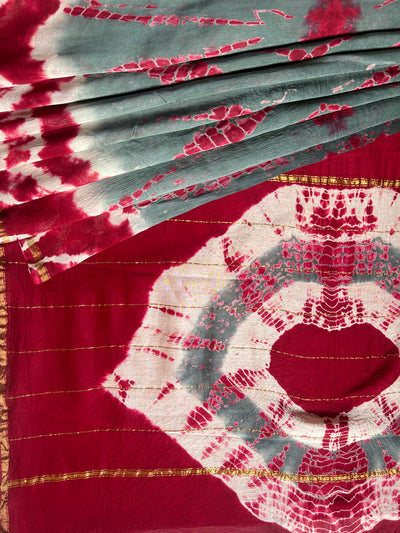 KANCHAN: HANDBLOCK BAGRU PRINT CHANDERI SILK-COTT SAREE WITH ZARI BORDER.