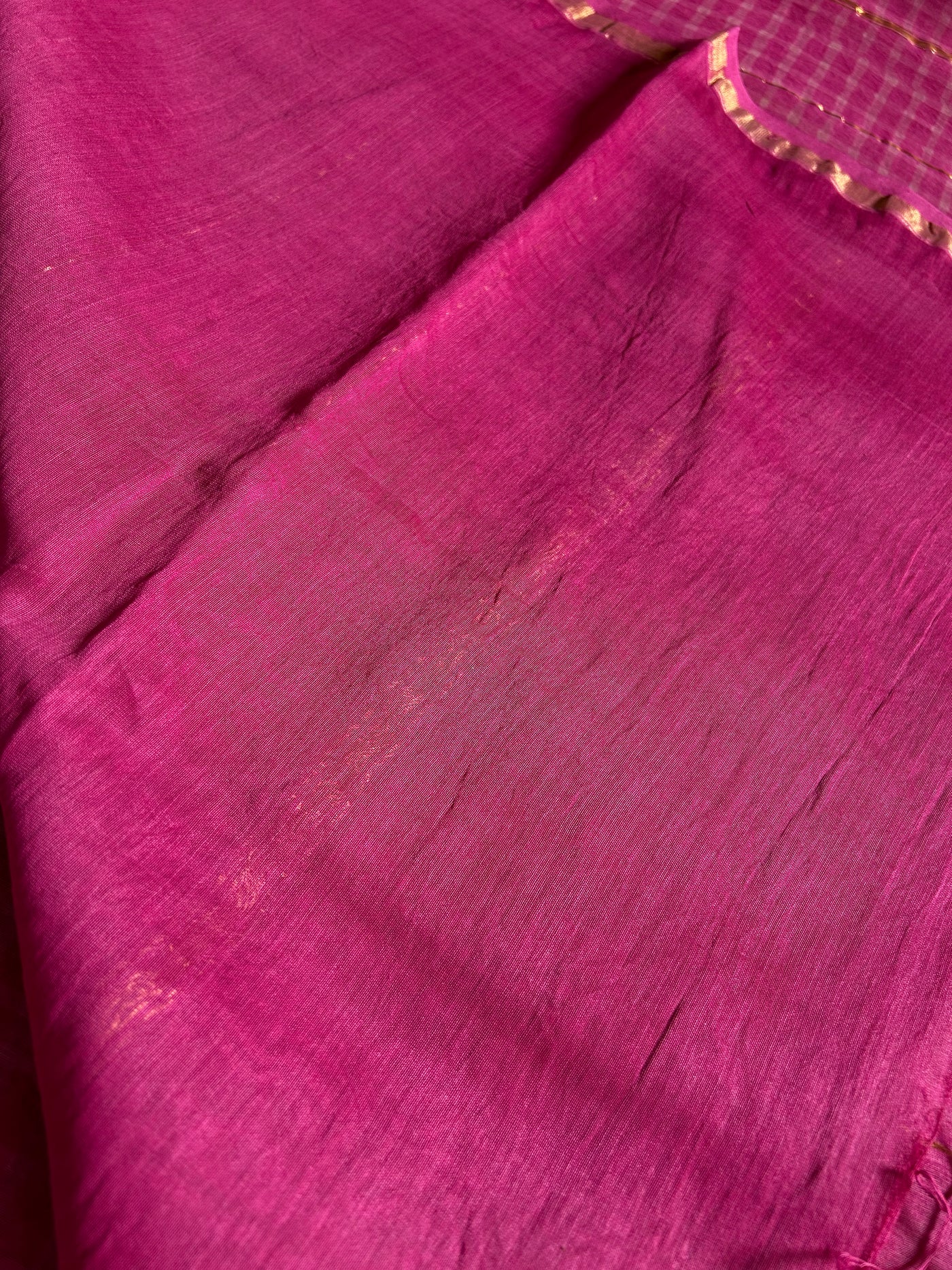 NUSRAT: HANDBLOCK BAGRU PRINT CHANDERI SILK-COTT SAREE WITH ZARI BORDER.