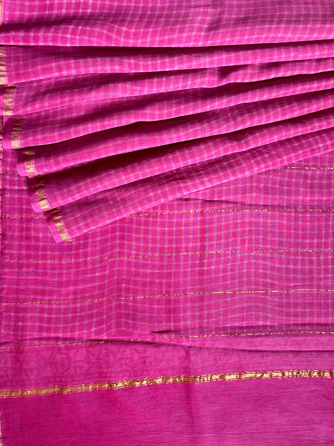 NUSRAT: HANDBLOCK BAGRU PRINT CHANDERI SILK-COTT SAREE WITH ZARI BORDER.