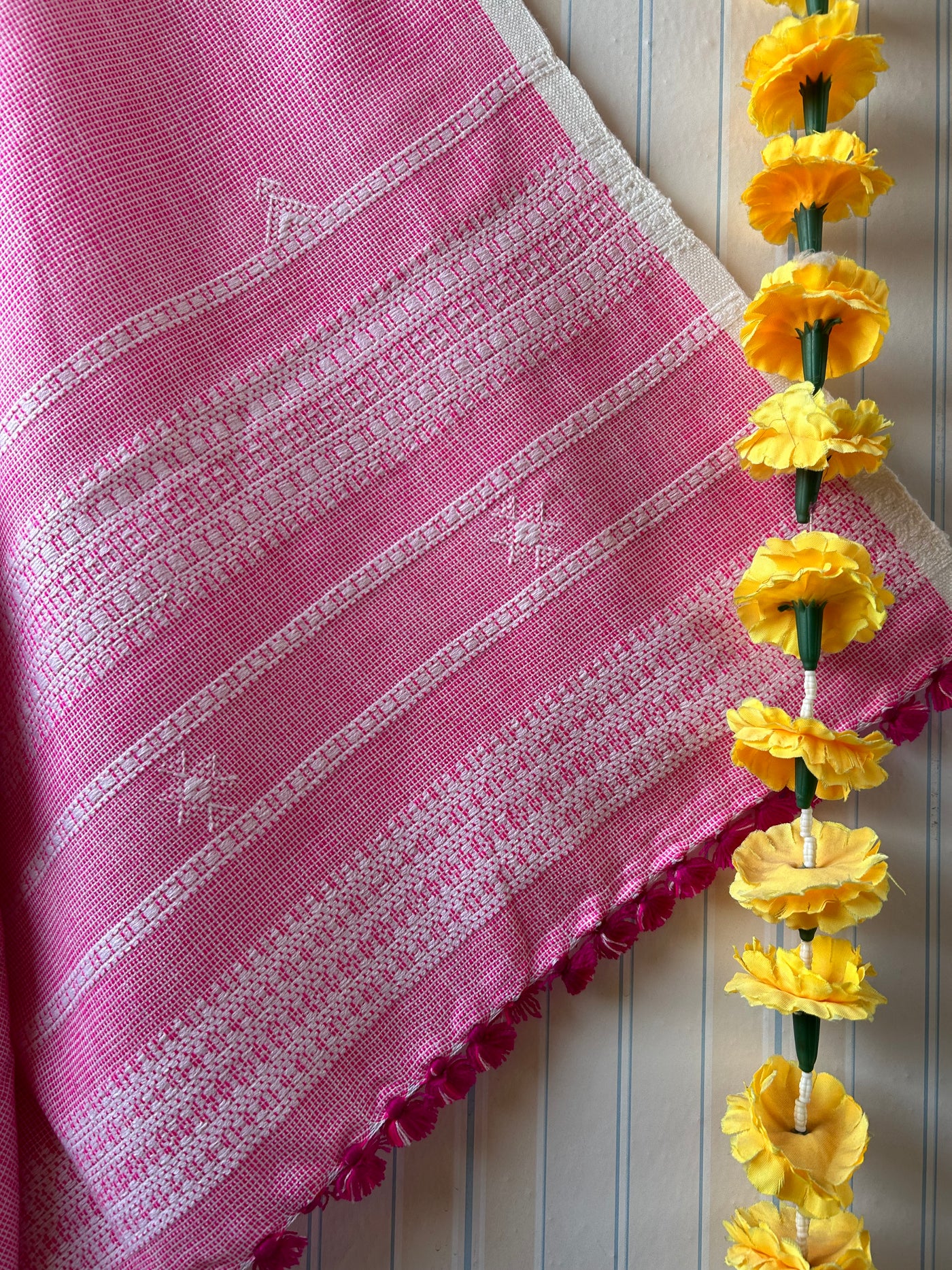 Cotton candy: HANDLOOM BHUJODI SHAWL WITH KUTCHI MIRROR WORK