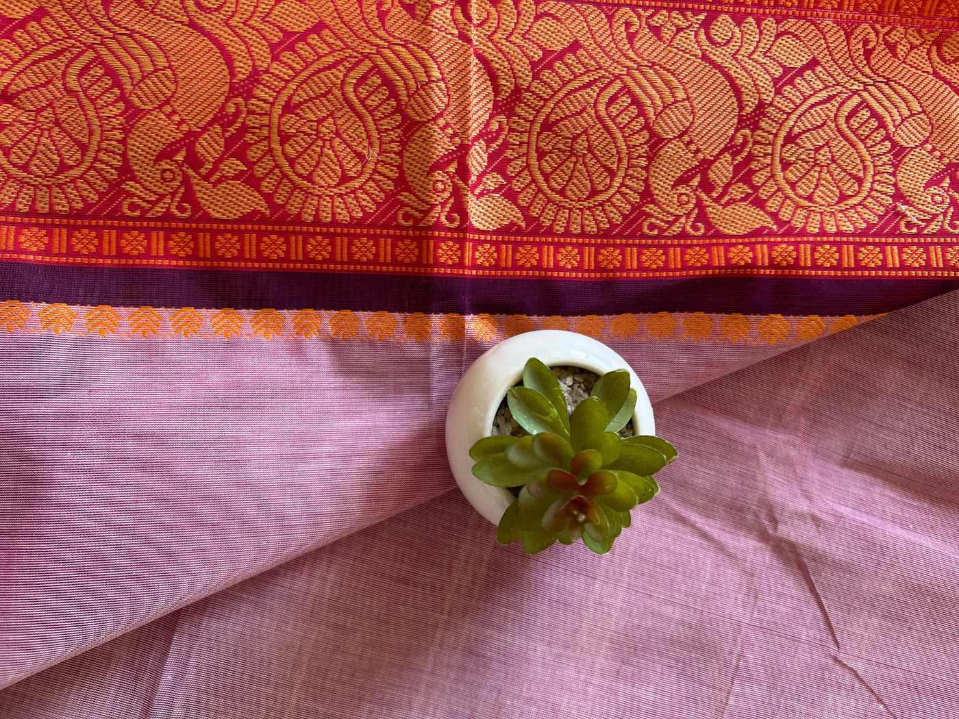 Gulabo:KANCHIPURAM PURE COTTON SAREE WITH BODERS.