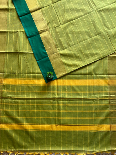 ANANTYA:PARROT GREEN,KANCHIPURAM PURE COTTON SAREE WITH BORDERS