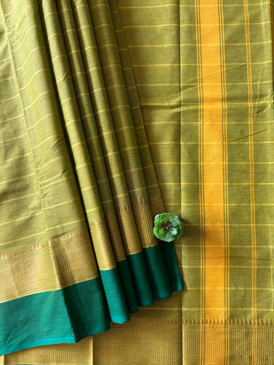 ANANTYA:PARROT GREEN,KANCHIPURAM PURE COTTON SAREE WITH BORDERS