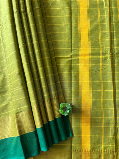 ANANTYA:PARROT GREEN,KANCHIPURAM PURE COTTON SAREE WITH BORDERS