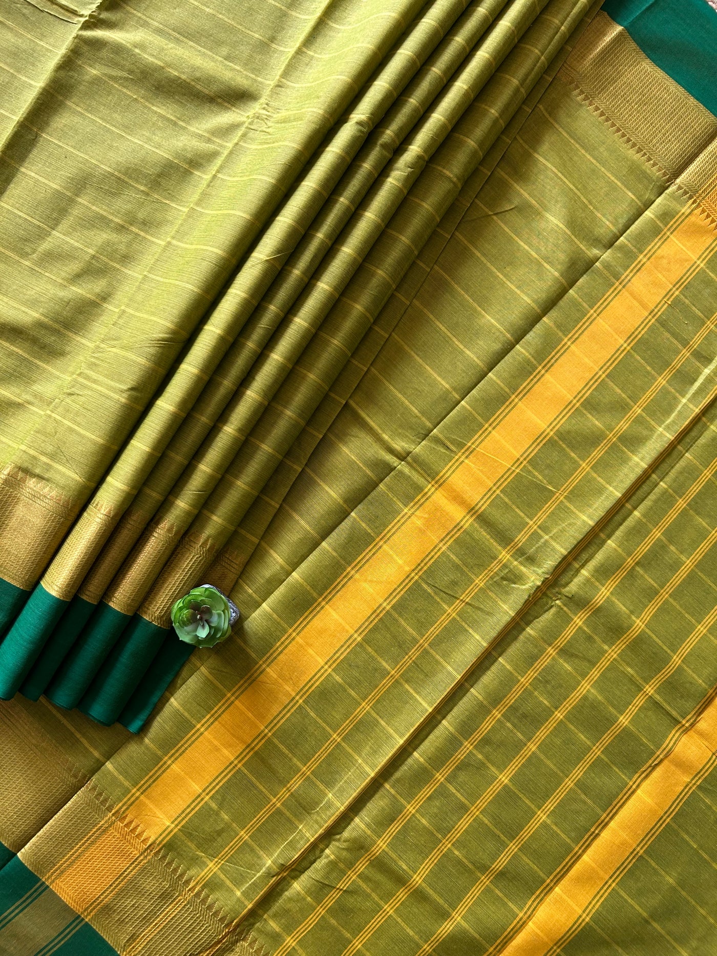 ANANTYA:PARROT GREEN,KANCHIPURAM PURE COTTON SAREE WITH BORDERS