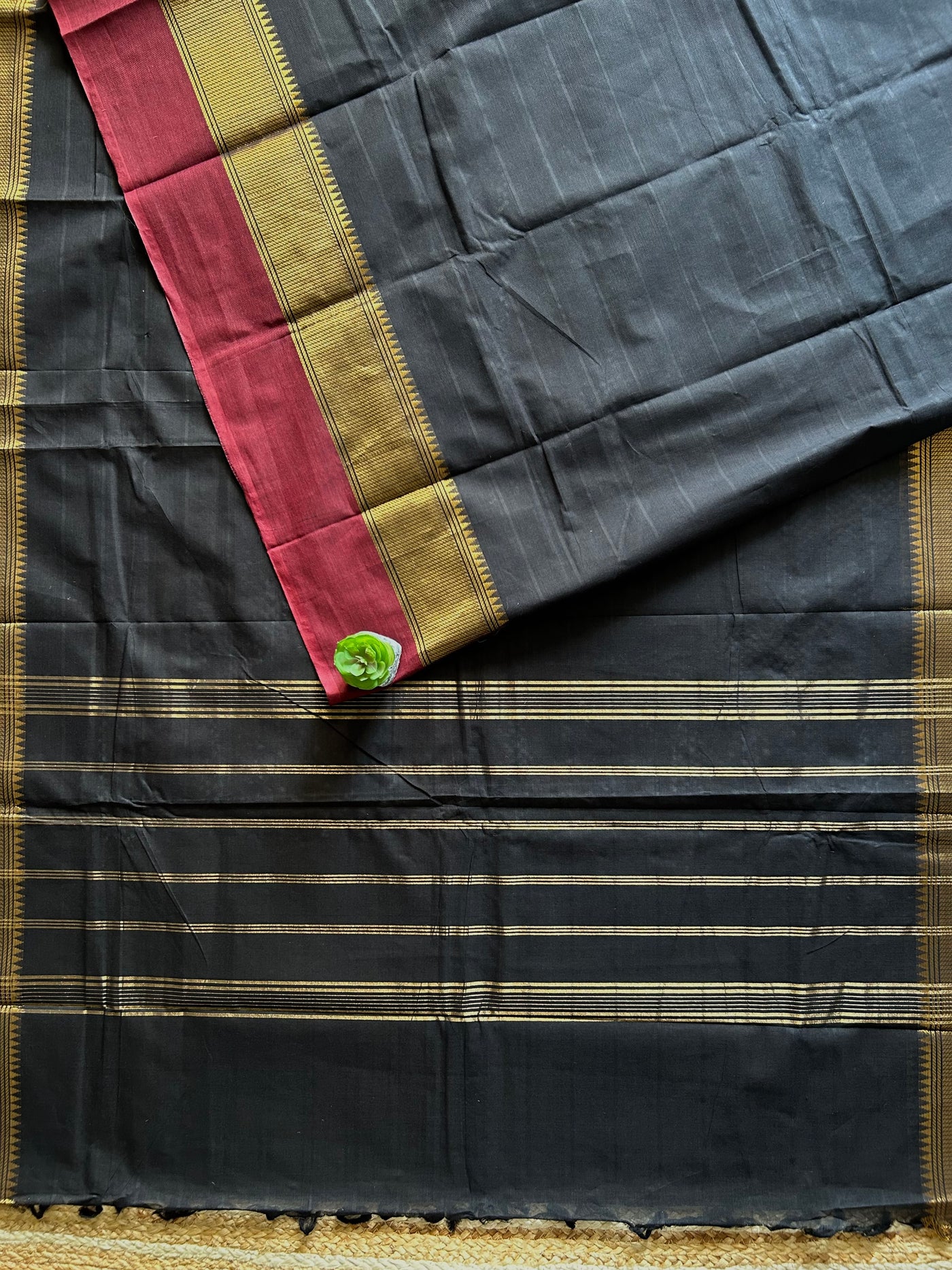 SHUBHRA:BLACK,KANCHIPURAM PURE COTTON SAREE WITH BORDERS