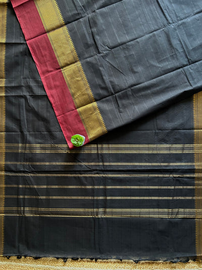 SHUBHRA:BLACK,KANCHIPURAM PURE COTTON SAREE WITH BORDERS