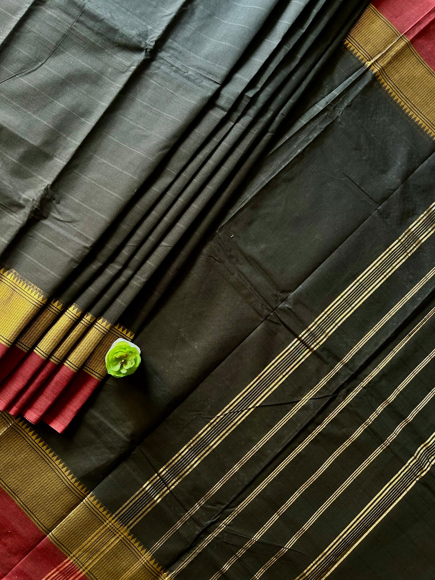 SHUBHRA:BLACK,KANCHIPURAM PURE COTTON SAREE WITH BORDERS