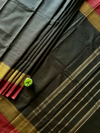 SHUBHRA:BLACK,KANCHIPURAM PURE COTTON SAREE WITH BORDERS