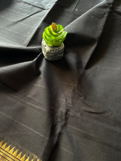 SHUBHRA:BLACK,KANCHIPURAM PURE COTTON SAREE WITH BORDERS