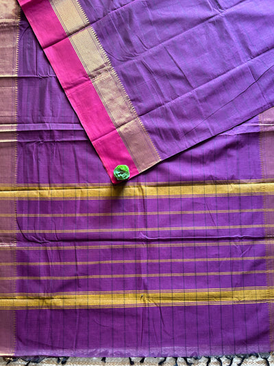 VAIDEHI:ROYAL PURPLE,KANCHIPURAM PURE COTTON SAREE WITH BORDERS