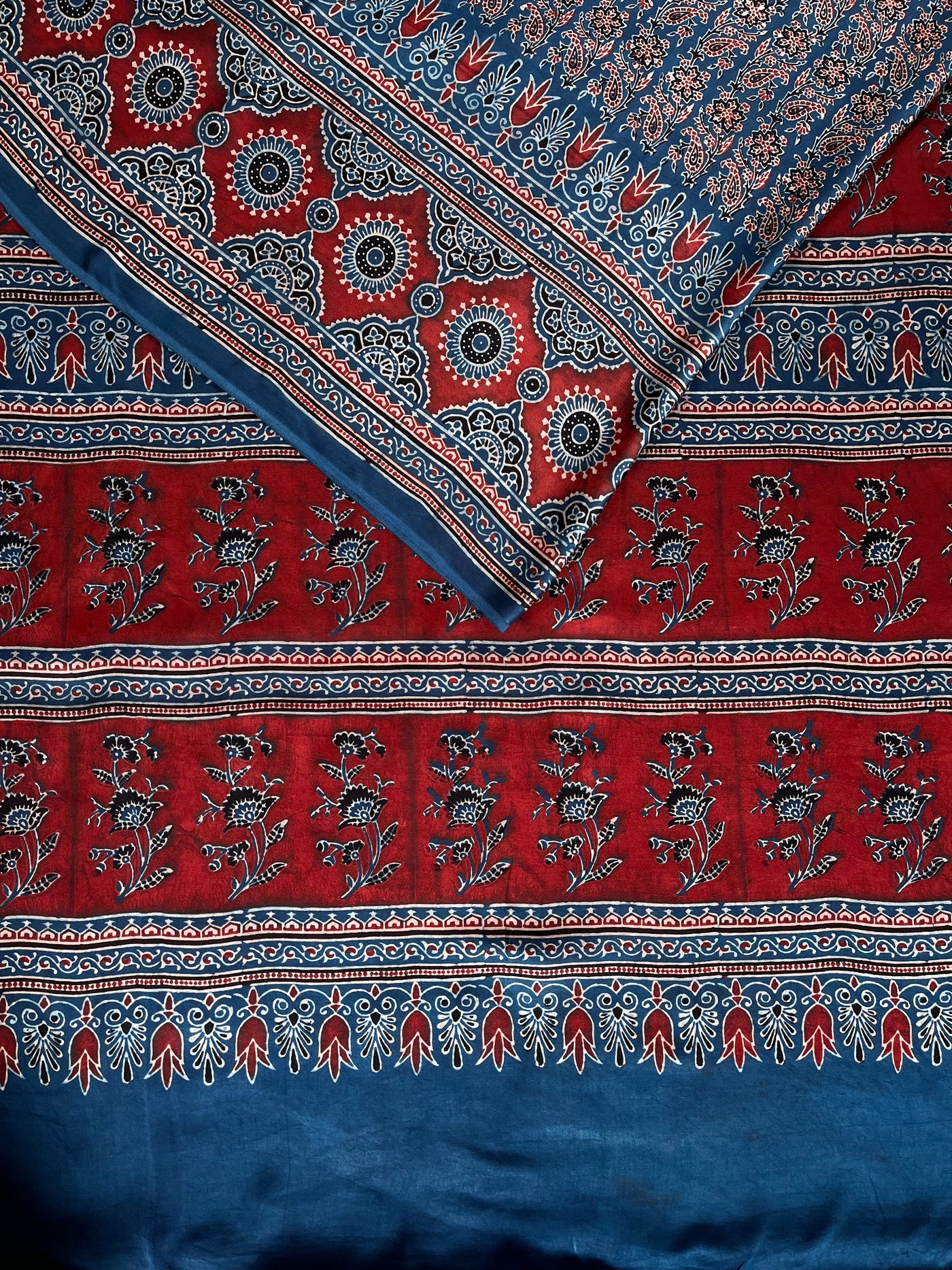 PREETAM: HAND BLOCK AJRAKH MODAL SILK SAREE