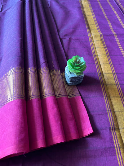 VAIDEHI:ROYAL PURPLE,KANCHIPURAM PURE COTTON SAREE WITH BORDERS