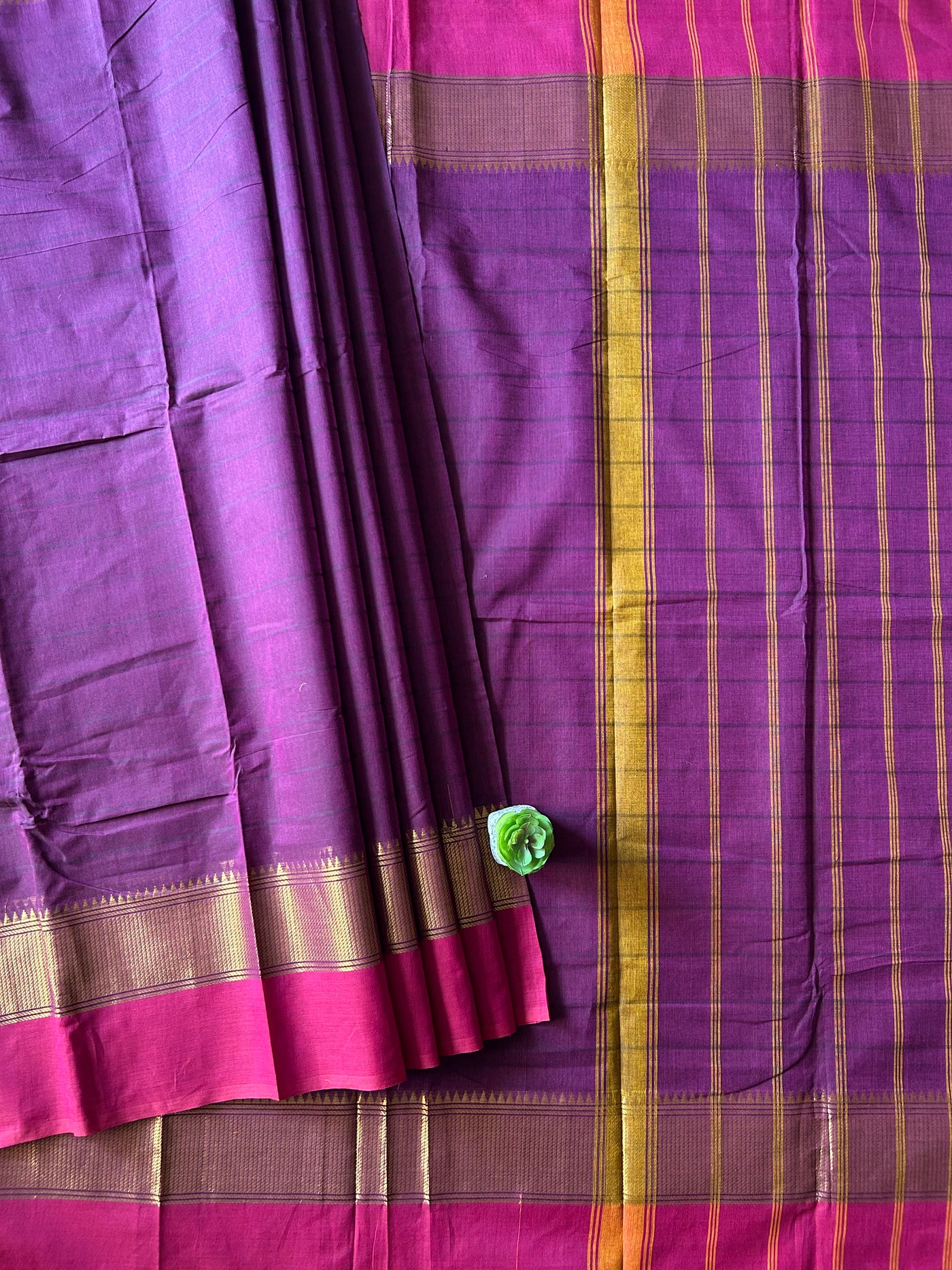 VAIDEHI:ROYAL PURPLE,KANCHIPURAM PURE COTTON SAREE WITH BORDERS