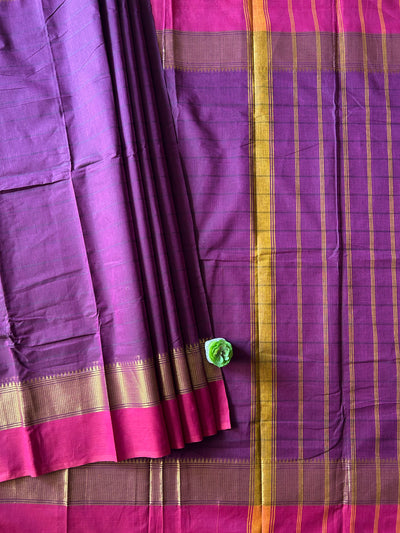 VAIDEHI:ROYAL PURPLE,KANCHIPURAM PURE COTTON SAREE WITH BORDERS