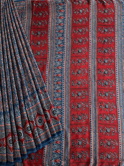 PREETAM: HAND BLOCK AJRAKH MODAL SILK SAREE