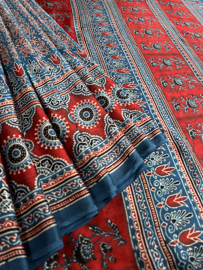 PREETAM: HAND BLOCK AJRAKH MODAL SILK SAREE