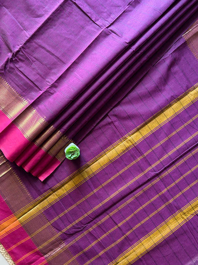 VAIDEHI:ROYAL PURPLE,KANCHIPURAM PURE COTTON SAREE WITH BORDERS