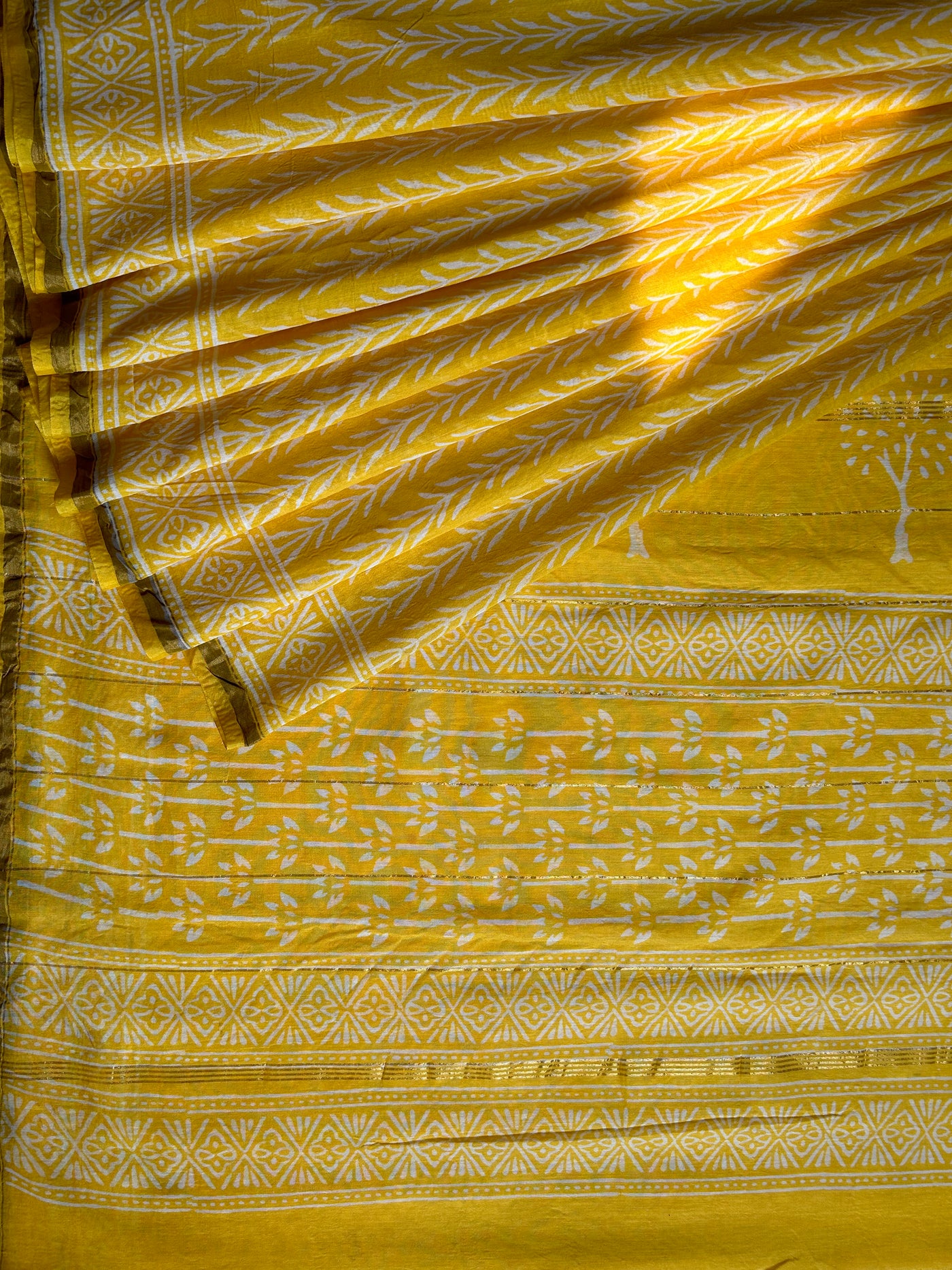 KHUSBOO: HANDBLOCK BAGRU PRINT CHANDERI SILK-COTT SAREE WITH ZARI BORDER.