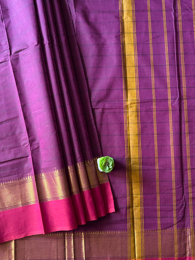 VAIDEHI:ROYAL PURPLE,KANCHIPURAM PURE COTTON SAREE WITH BORDERS