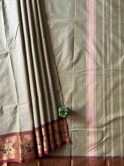 AMULYAM:PISTA GREEN,KANCHIPURAM PURE COTTON SAREE WITH BORDERS