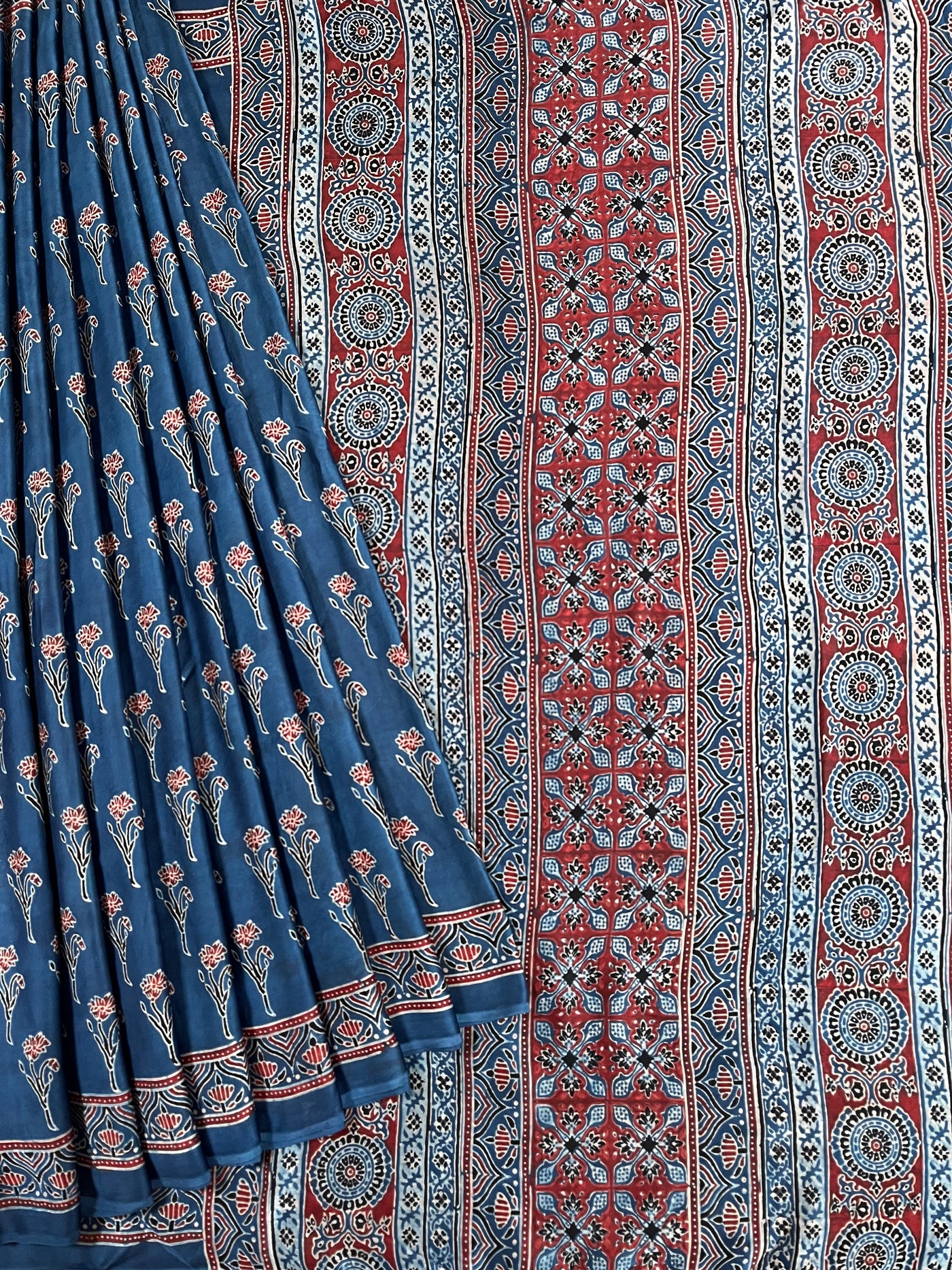 MAANVI: HAND BLOCK AJRAKH MODAL SILK SAREE