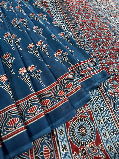 MAANVI: HAND BLOCK AJRAKH MODAL SILK SAREE