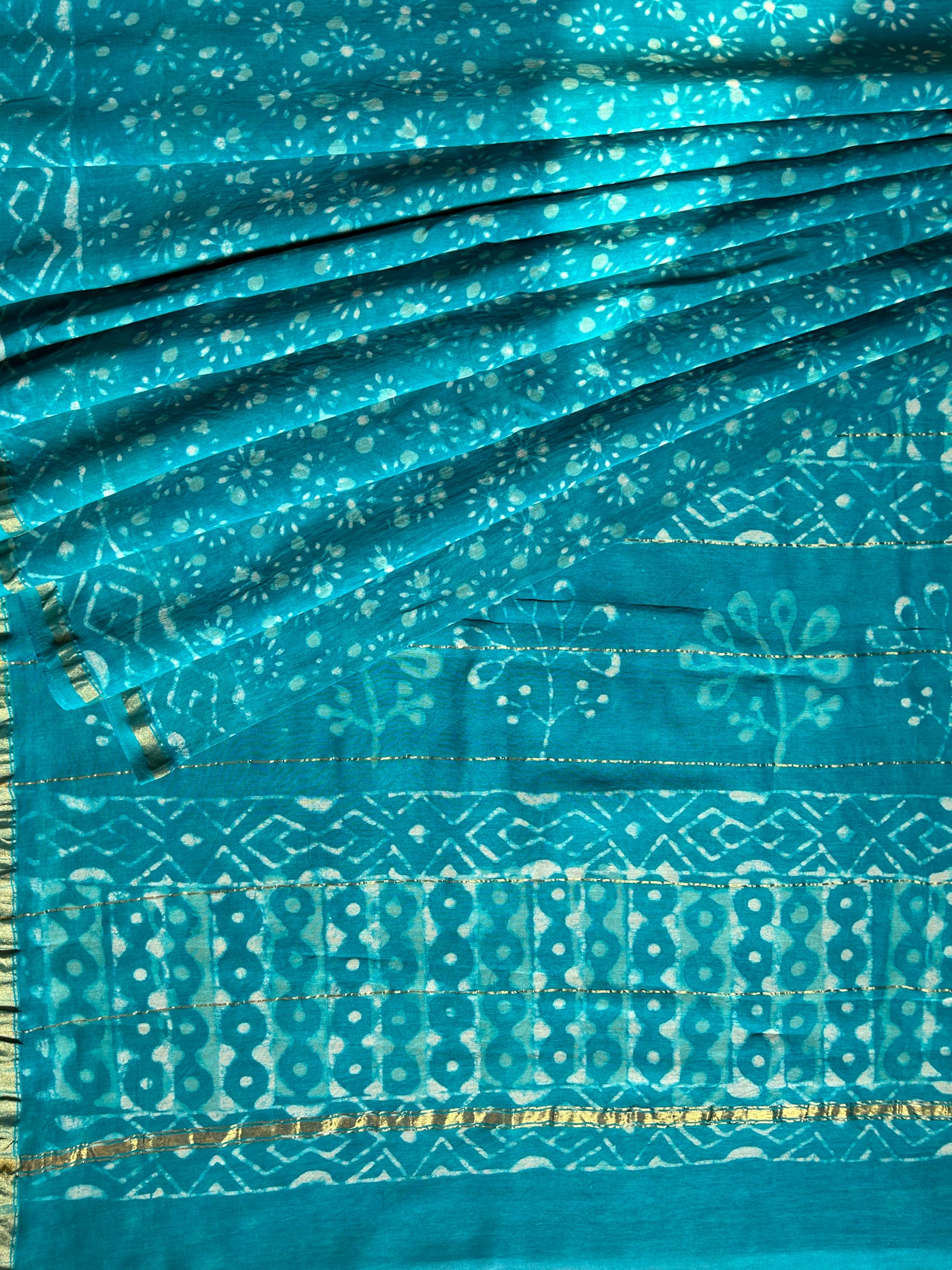 KANGNA : HANDBLOCK BAGRU PRINT CHANDERI SILK-COTT SAREE WITH ZARI BORDER.