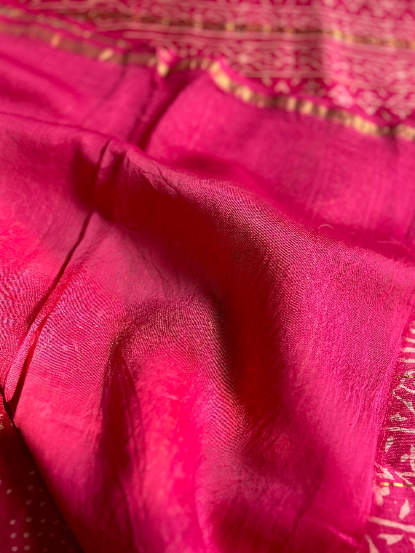 PANKHUDI : HANDBLOCK BAGRU PRINT CHANDERI SILK-COTT SAREE WITH ZARI BORDER.