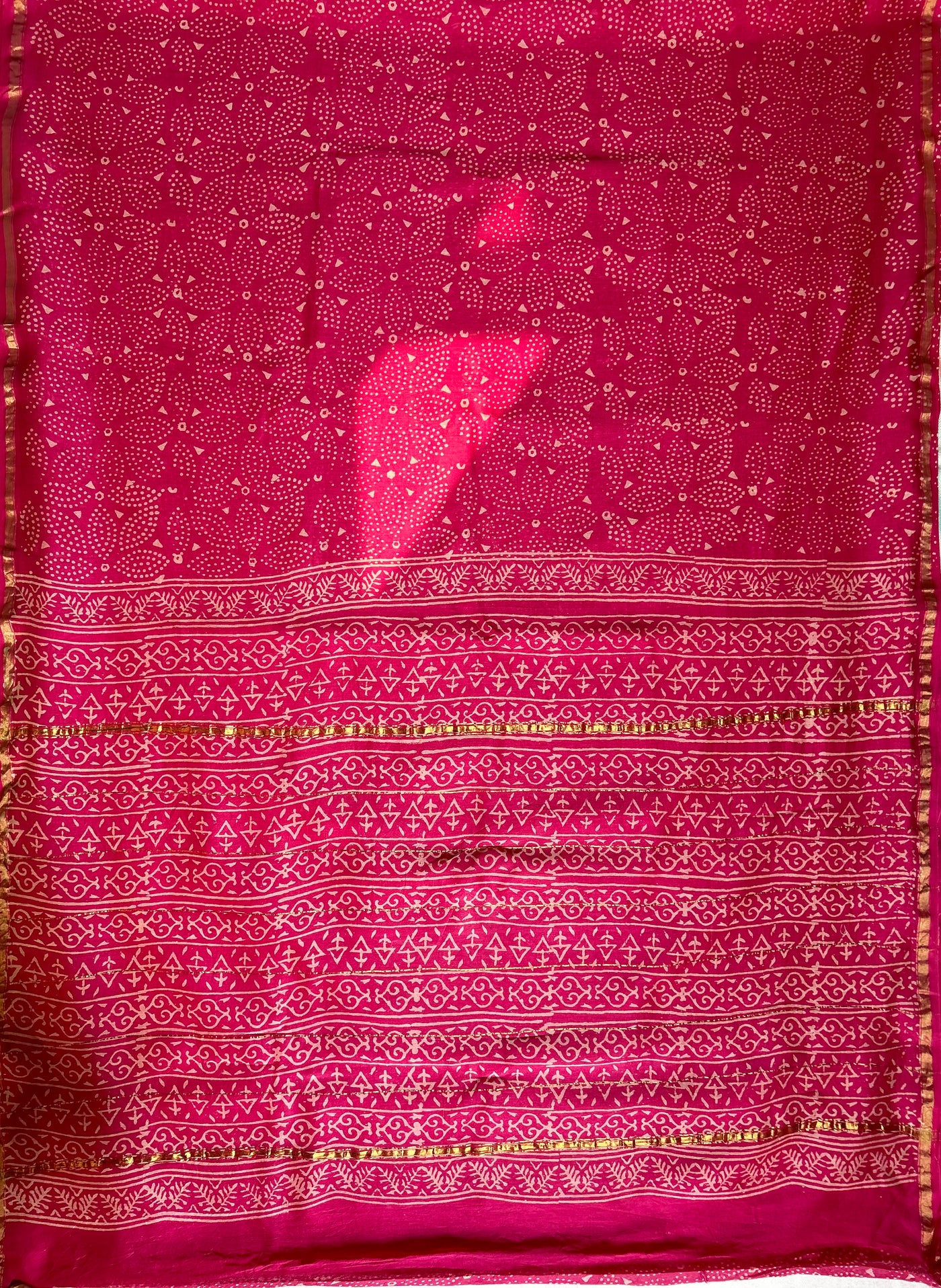 PANKHUDI : HANDBLOCK BAGRU PRINT CHANDERI SILK-COTT SAREE WITH ZARI BORDER.